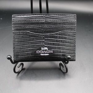 Coach Slim ID Case in Black Textured Leather